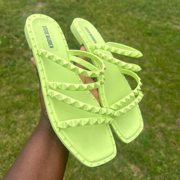 Steve Madden Women's Skyler Slip Toe Flat Sandals‎ Size 10 Lime Green - Picture 7 of 12